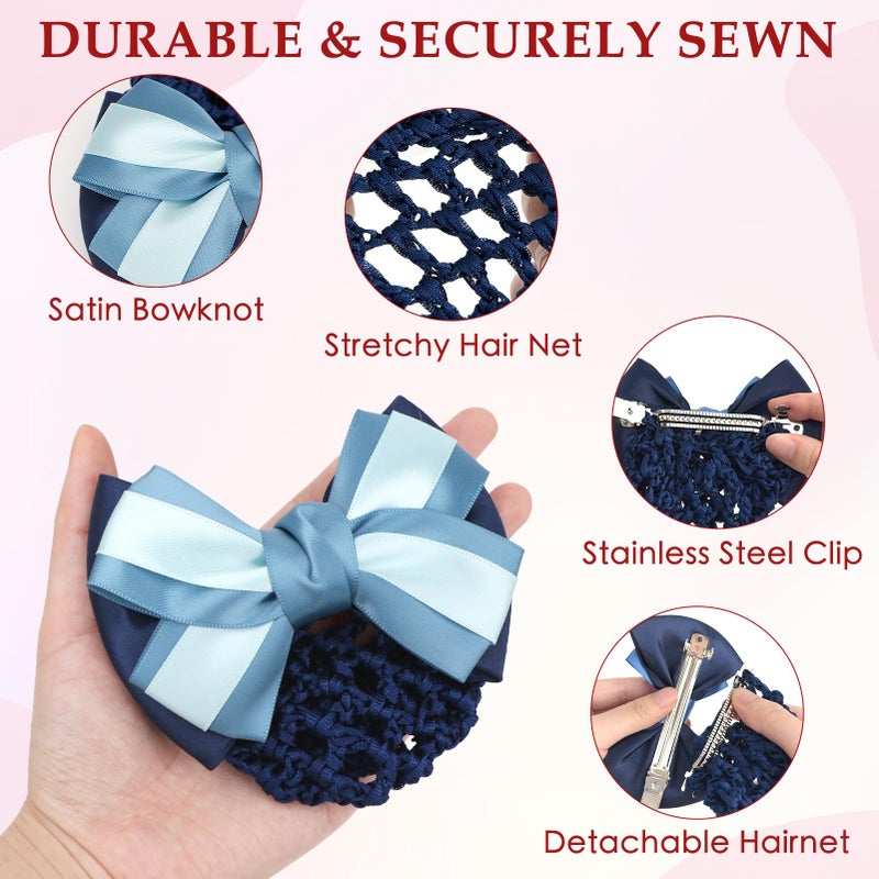 kilofly 4pc Women's Two-Way Snood Net Bow Barrette Hair Clip Bun Cover Set - Image 3